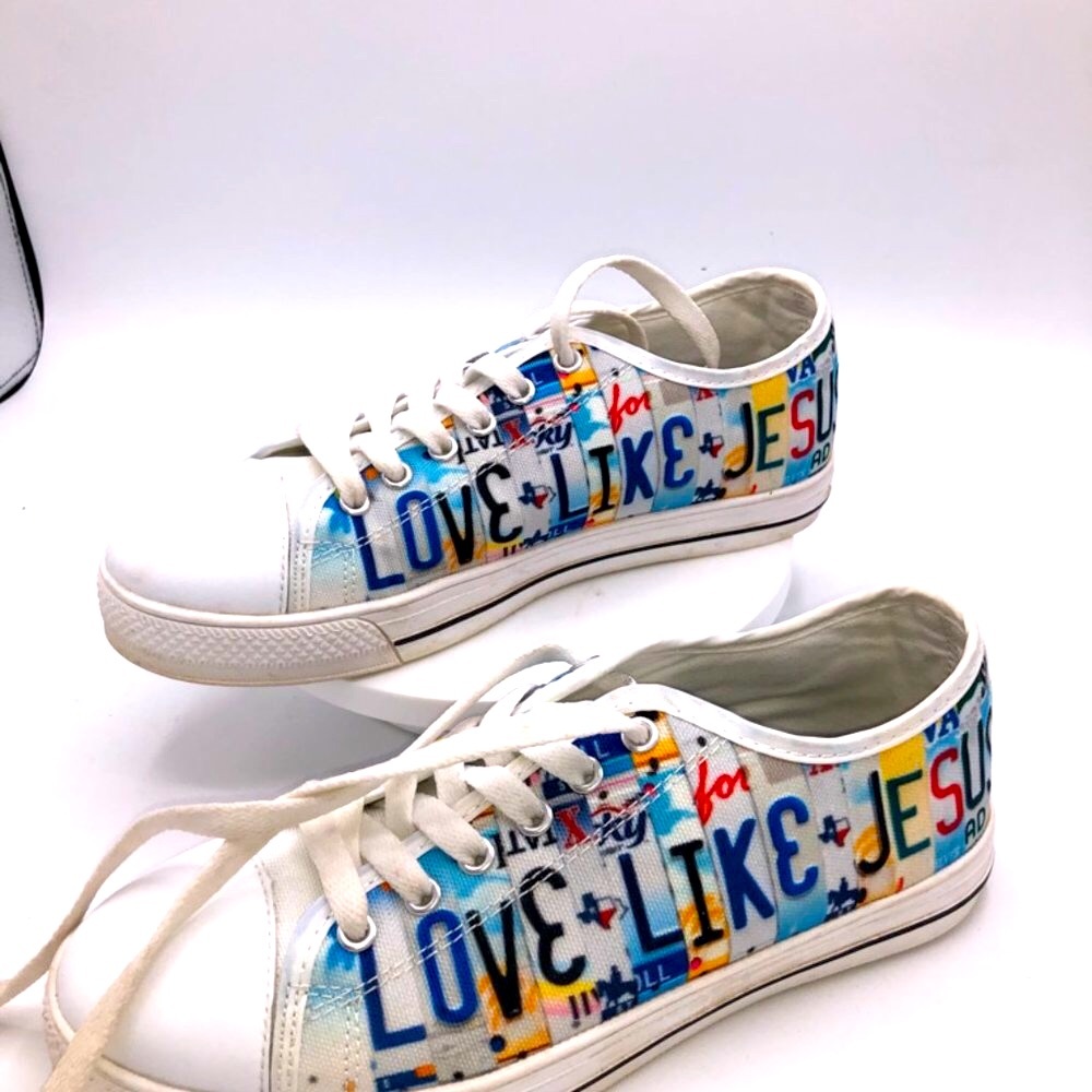 Scripted Prints Women Canvas Sneakers “Love Like Jesus” Sz 6.5 - Picture 2 of 7